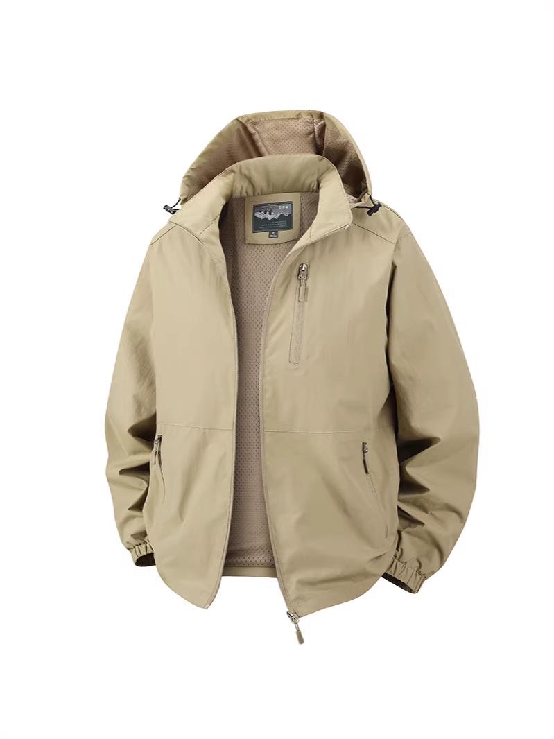 

Men s Spring Cross-Border Casual Hooded Jacket - Solid Color, Lightweight, Middle-Aged Style M хаки
