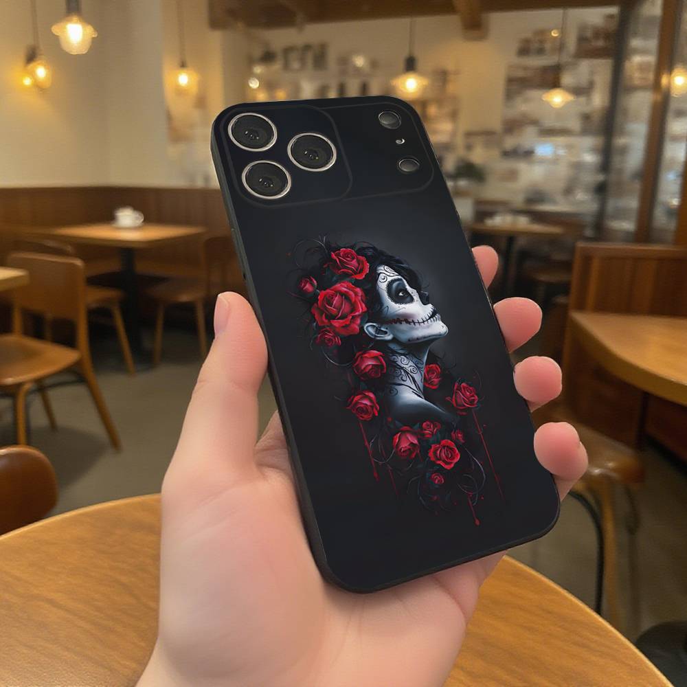 

Чохол для телефону День мертвих Мексиканський кіт Катріна Череп Для iPhone 17,16,15,14,13,12,11,Pro,XS,Max,XR,Plus,E,SE4,Mini Чорний м який чохол iPhone17promax