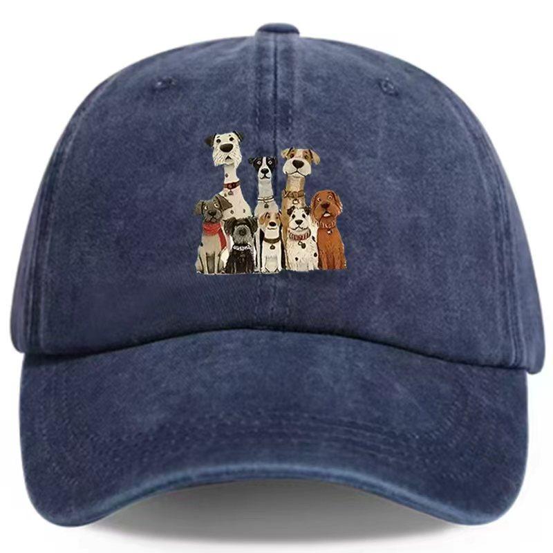 A set of dog-themed water-washed printed baseball caps, suitable for both Unisex and Women.
