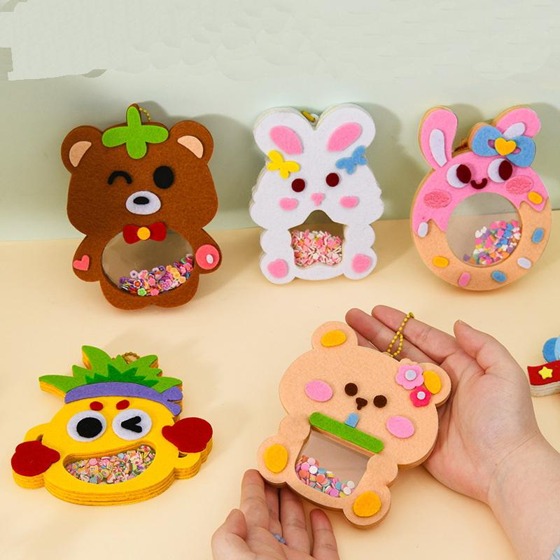 4Pcs Shaker Puzzle Toys Cartoon Non Woven Shake Pendant Diy Material Kits For Kids Easy To Paste Accessories Handmade Crafts