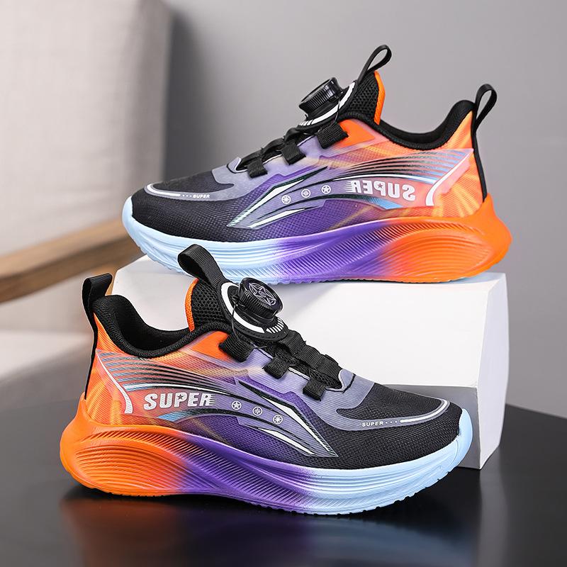 Boys' sneakers 2025 spring girls' double mesh breathable rotating button children's lightweight sports running shoes trendy shoes