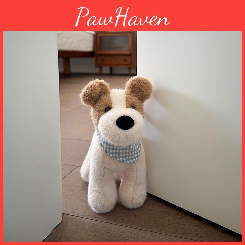 Blue Checkered Cute Scarf Plush Dog Doll Children Toy For Room Decoration