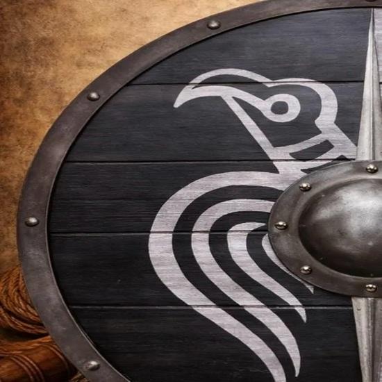 Wikingowski Tarcza z Krukiem Dekoracja Ścienna 60,96 Cm Nordycki Kruk Odyna Drewniana Tarcza, Średniowieczny Skandynawski Wojownik Dekoracja Prezent