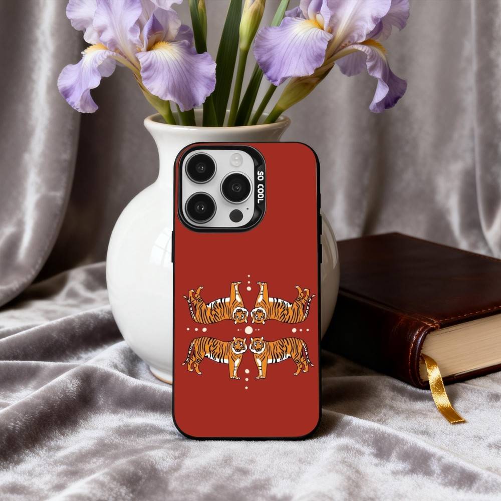 Cute Tiger Art Phone Case For iPhone17,16,15,14,13,12,11 Plus,Pro Max Candy Silver Plated Inside Cover