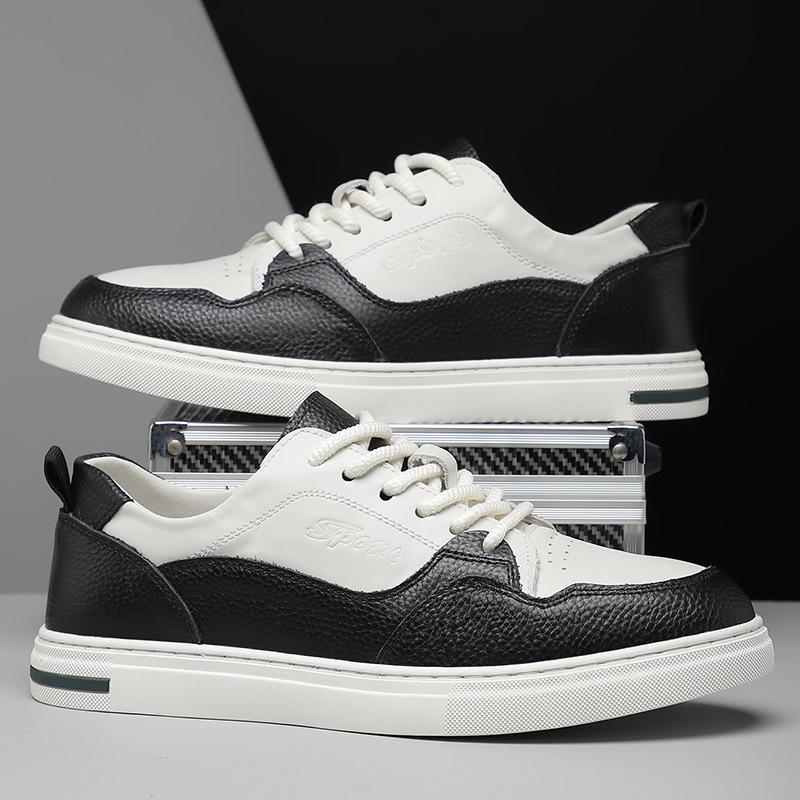 Weiße Schnürschuhe für Herren, Sommer 2025, farblich abgestimmt, atmungsaktiv, aus weichem Leder, Freizeitschuhe mit Plateausohle, runder Zehenbereich, erhöhend, Schweinsleder