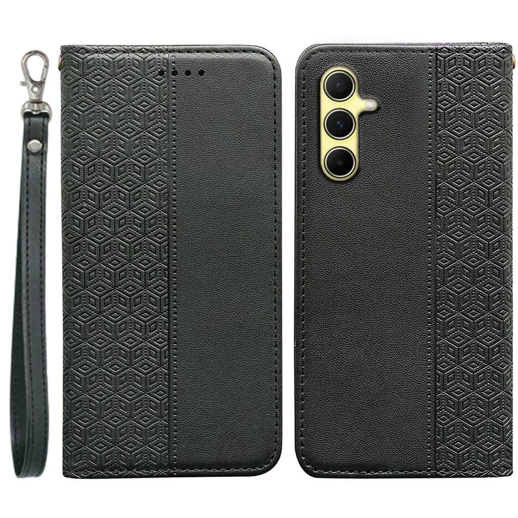 For Samsung Galaxy A55 5G Wallet Phone Case Strong Magnetic Checkered Pattern Imprint Leather Flip Cover