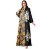 Middle East Muslim Women's Color Block V-Neck Jacquard Dress