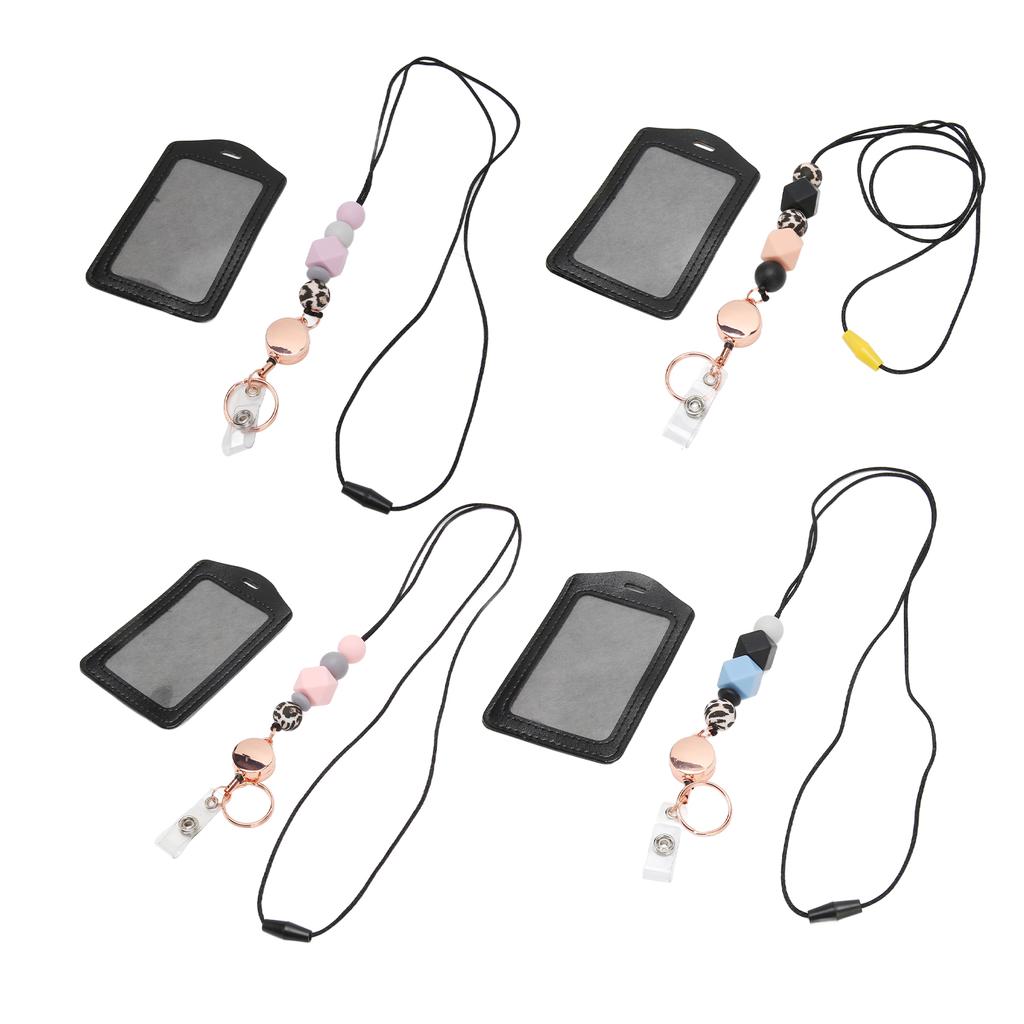 Silicone Retractable Beaded Lanyard with Transparent ID Holder Multi Purpose Badge Holder for Studen