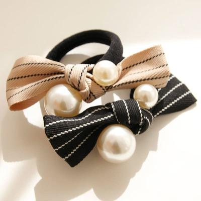 J.Lauren Gestreifter Stoff Perlen Haarscrunchie Krawatte H01089