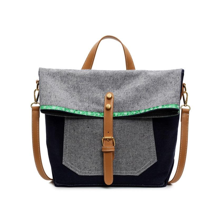 New contrasting colors women's denim commuter mailman handbag large capacity trendy fashion tote messenger bag