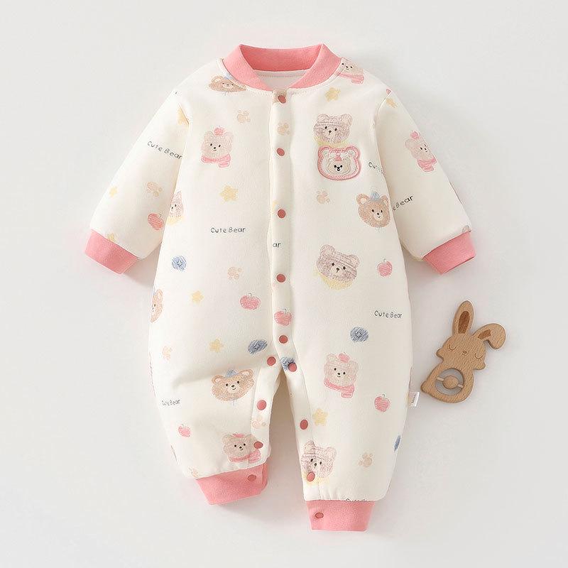 Thickened 120g Cotton Winter Baby Jumpsuit - Warm Padded Bodysuit for Crawling