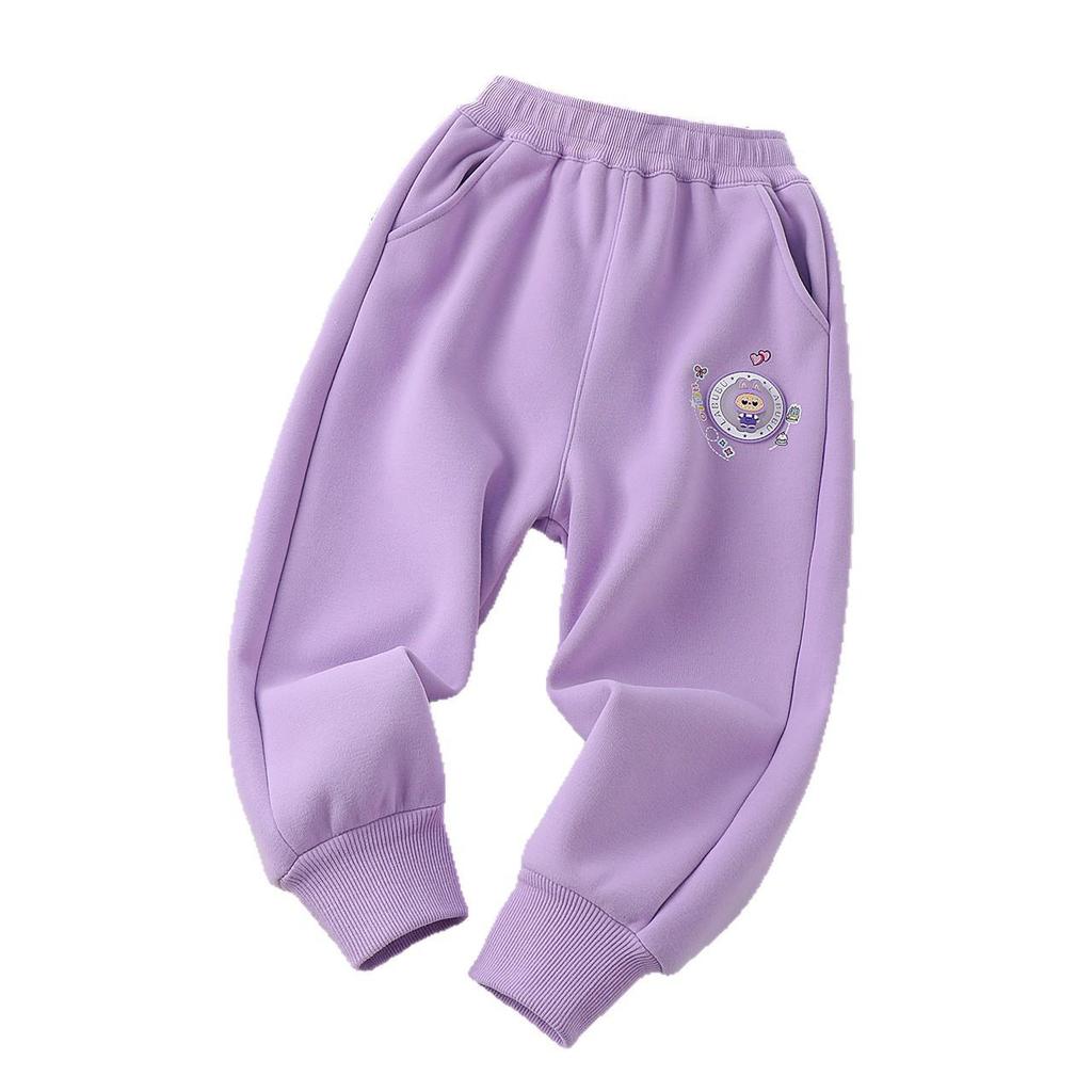 2025 Winter Girls' Cartoon Fleece-Lined Pull-On Pants - Kids' Autumn/Winter Casual One-Piece Pants