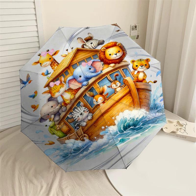 1PC Noah s Ark Animals Umbrella-8-Rib Reinforced Portable Folding Travel Suitable for All Seasons Outdoor Daily Use-J405