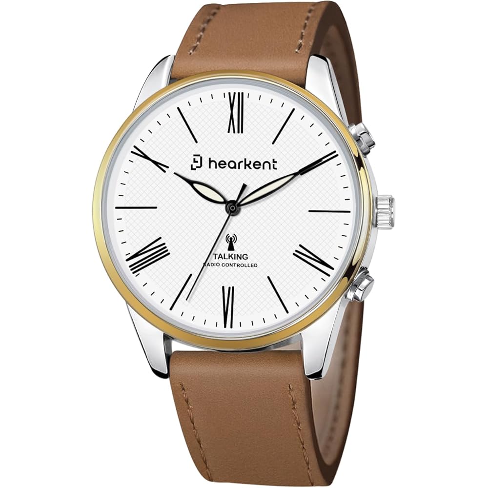 

Hearkent Men s Large Analog Talking Watch Brown Simple Design Easy to Read for Seniors Japanese Voice Radio Control Time Display