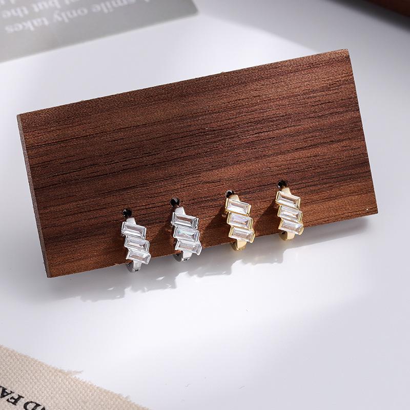 925 Sterling Silver Fashionable Geometric Rectangular Zircon Stud Earrings Classic Party Charm Silver Jewelry For Women Gifts