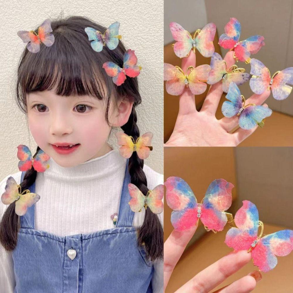 2pcs Rhinestone Hair Clip Set Colorful Butterfly Kids Bangs Clip Kids Barrettes  Birthday Gift