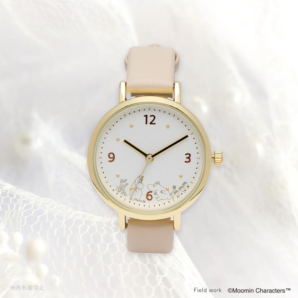 Fieldwork Analog Moomin Watch with Leather Moomin Print Watch Women's Strap, J, White, MOM021-1