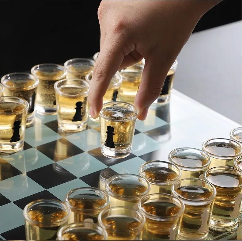 Transparent Glass Wine Glass Set Bar Drinking Games Home Party Games Whiskey Cocktail Tequila Bar Game Chessboard Set Party Gift
