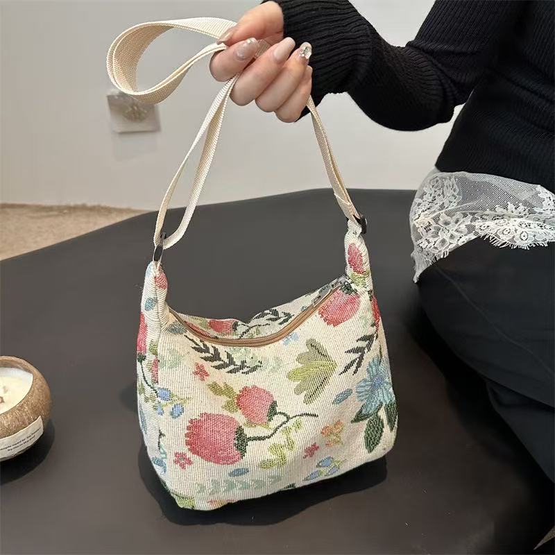 Casual Vintage Crossbody Bag Printed pattern Half Moon Shape Shoulder Bag Texture Messenger Bag for Women