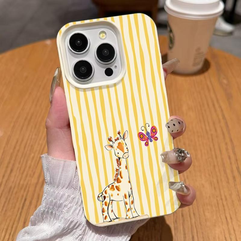 Yellow Striped Dotted Animal Pattern Phone Case For iPhone 17 Air 16 15 14 13 12 11 Pro Max 16e 17e X XR XS Max Shockproof Cover