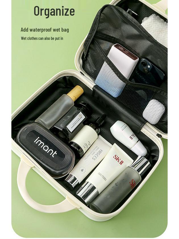 14-Inch Women's Portable Makeup and Toiletries Storage Box with Suitcase Hook