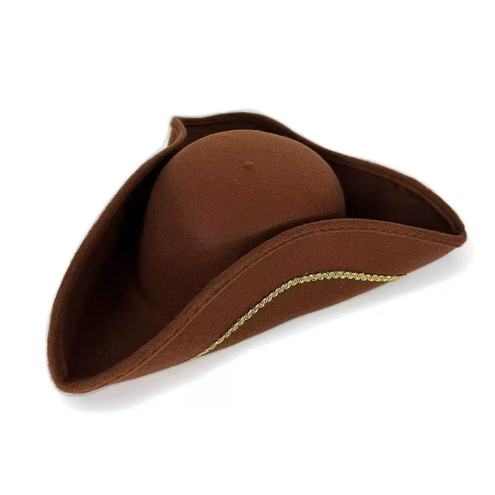 Headgear Lace Trim Pirate Hat Polyester Feather Tricorn Hat Gold Black Captain Hat Halloween