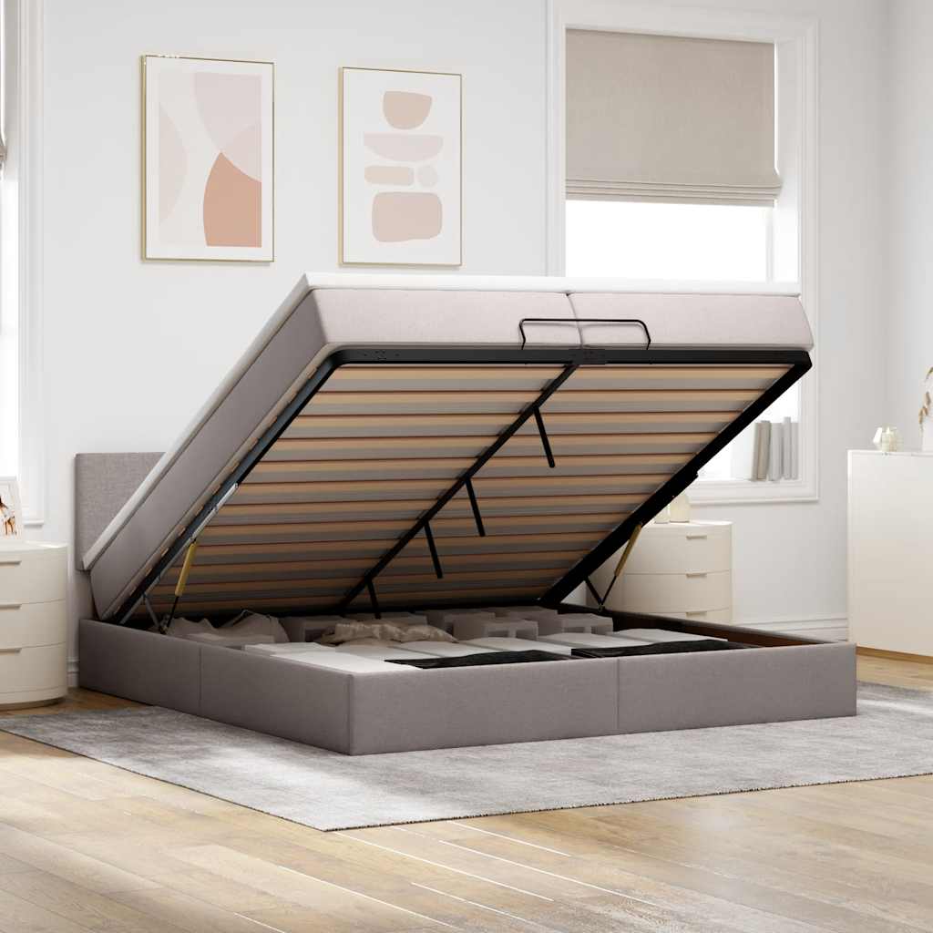Ottoman Bed with Mattress Taupe 200x200 cm Fabric