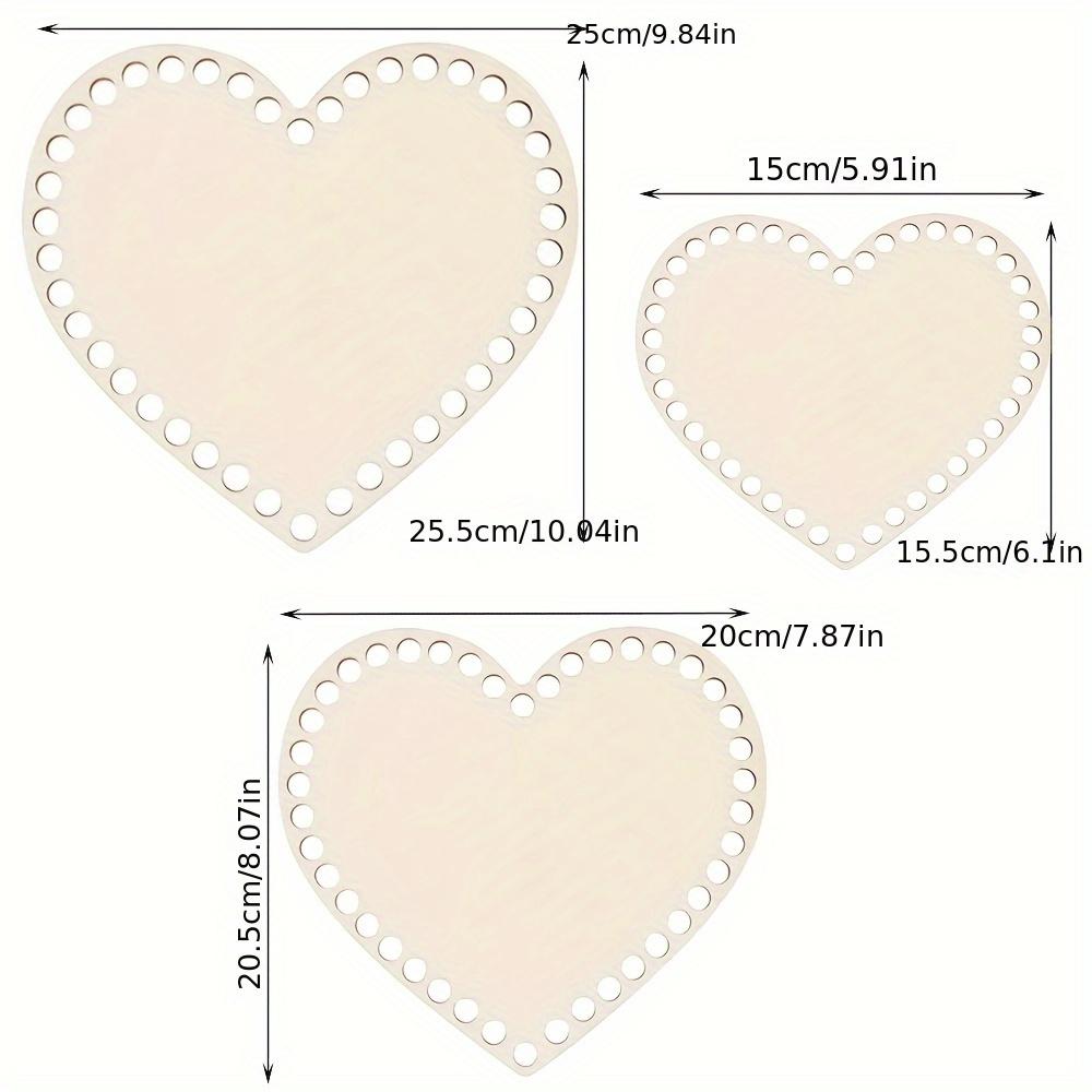 3pcs Heart-Shaped Crochet Basket Base Plate,DIY Heart-Shaped Blank Wooden Board Embroidery Hoop Embroidery Frame Hole Plate