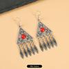 Vintage Miao silver fringed earrings with turquoise long Indian bohemian earrings Exotic earrings