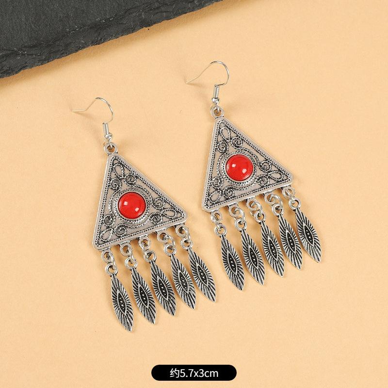 Vintage Miao silver fringed earrings with turquoise long Indian bohemian earrings Exotic earrings