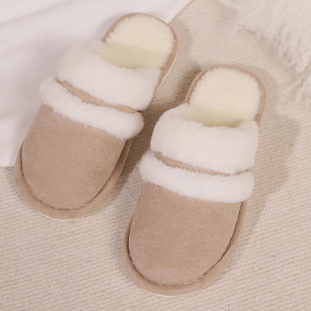 Cross-Border Patchwork Rabbit Fur Cotton Slippers, Men’s & Women’s Furry Velvet Thick Bottom Home Slippers