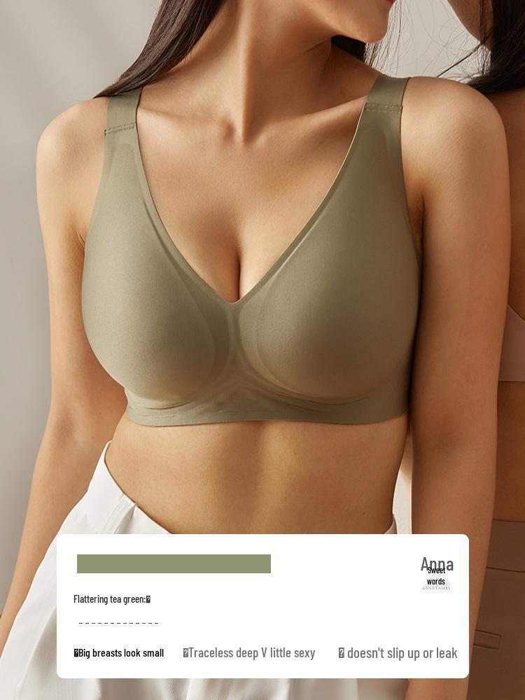 Plus Size Deep V Seamless Wire-Free Bra: C-F Cup, Large Bust Minimizer with Anti-Sagging Side Support