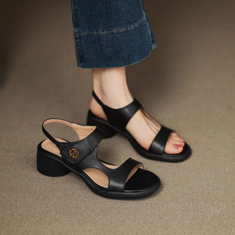 Summer platform sandals women's new high-heeled women's casual sandals round head buckle rubber non-slip one-word sandals