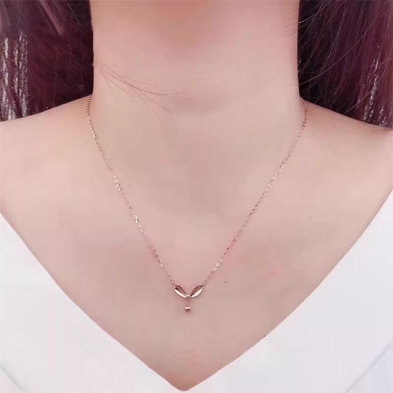 Purple Gold-Plated Rose Gold Color Gold Bead Bow Necklace Fashionable Personalized Design Set Chain Women
