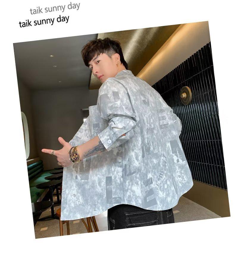 Men's 2022 Hong Kong Retro Cuihua Long-Sleeve Casual Shirt - Fashionable, Loose, Versatile Outerwear for Spring and Autumn.