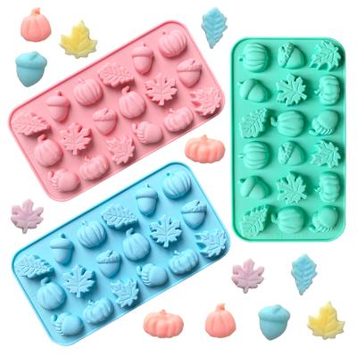 18-Cavity Autumn Harvest Themed Silicone Mold 3D Pumpkin Maple Leaf Acorn Shaped Chocolate Biscuit Candy Mould