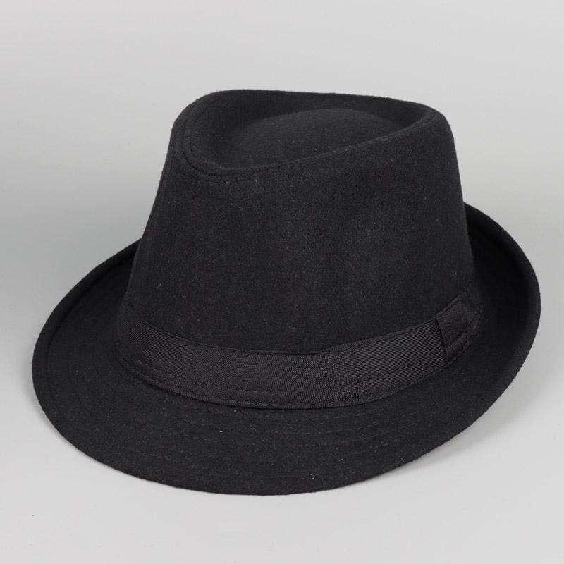 Klassieke Zwarte Fedora Hoed Mannen Herfst Casual Winter Korte Mouw Gentleman Vilt Jazz Cap Zwarte Heren Tophoed Fedoras About 56-58cm zwart