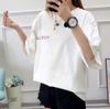loose short back for long long cut and quick white [Bubu Ohana] T-shirt, fitting, casual, sleeves, print, women, spring, summer, autumn, winter,