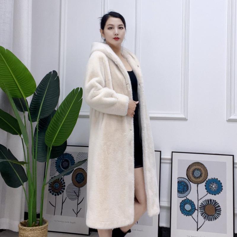 2 New mink velvet coat women's hooded fur coat loose long European mink velvet leopard print cotton thickened winter