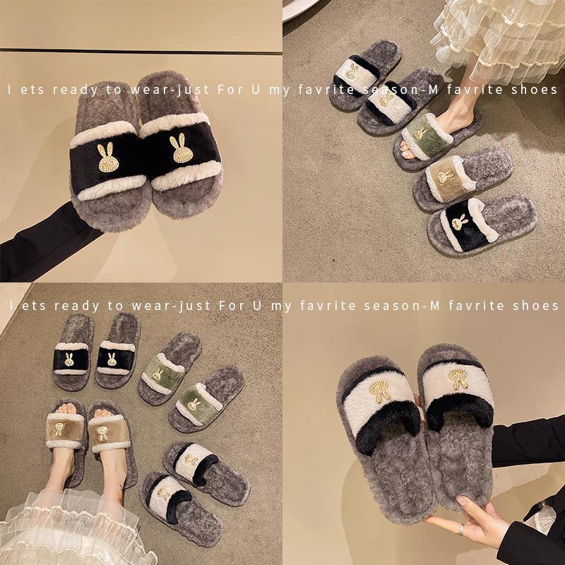 Fashion Fluffy Slippers Women Home Fashion Designer Shoes Ladies Popular Casual Platform Indoor Fur Slides Girls Flats Open Toe Elegant