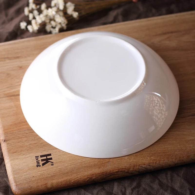 Ceramic Plate Creative Pure White Bone China Tableware, Chinese Household Soup Plate Restaurant Plates