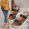 Summer New One Line Sandals Women's Casual Shoes Open Toe Slope Heels Large Sandals Women
