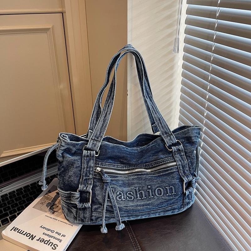 Large Capacity Commuter Tote Bag Women's Denim Shoulder Crossbody Bag