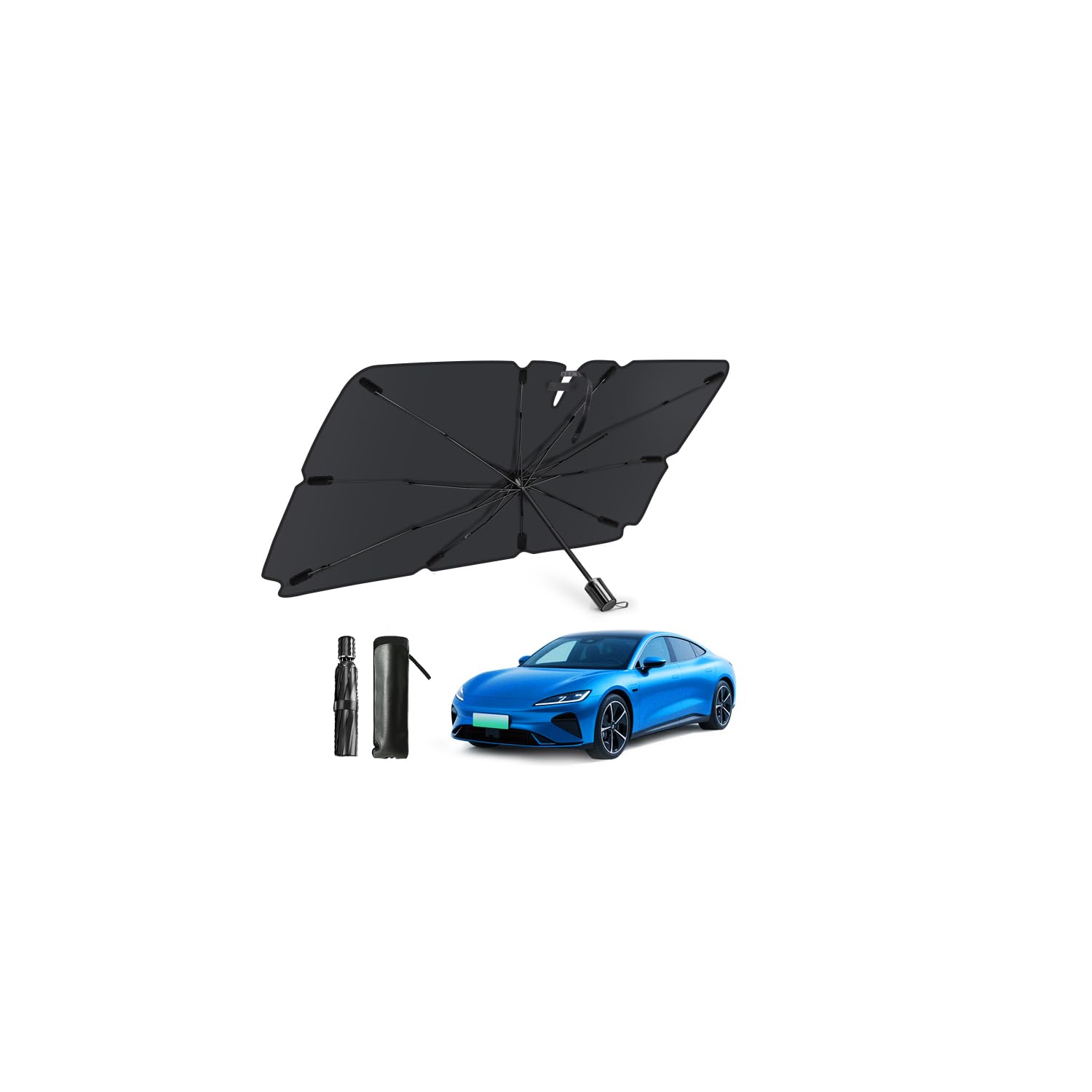 

Car Sunshade, Innovation Model Sun Shade, Car Umbrella, Foldable, Rear View Mirror Opening, Light S:65 x 125cm чёрный