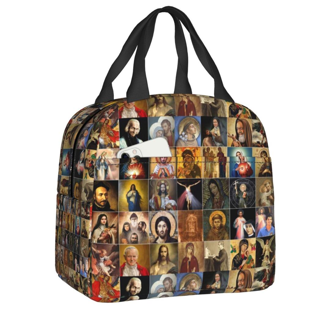 Custom Sacred Heart Of Jesus Lunch Bag Women Thermal Cooler Insulated Lunch Box for Kids School Children
