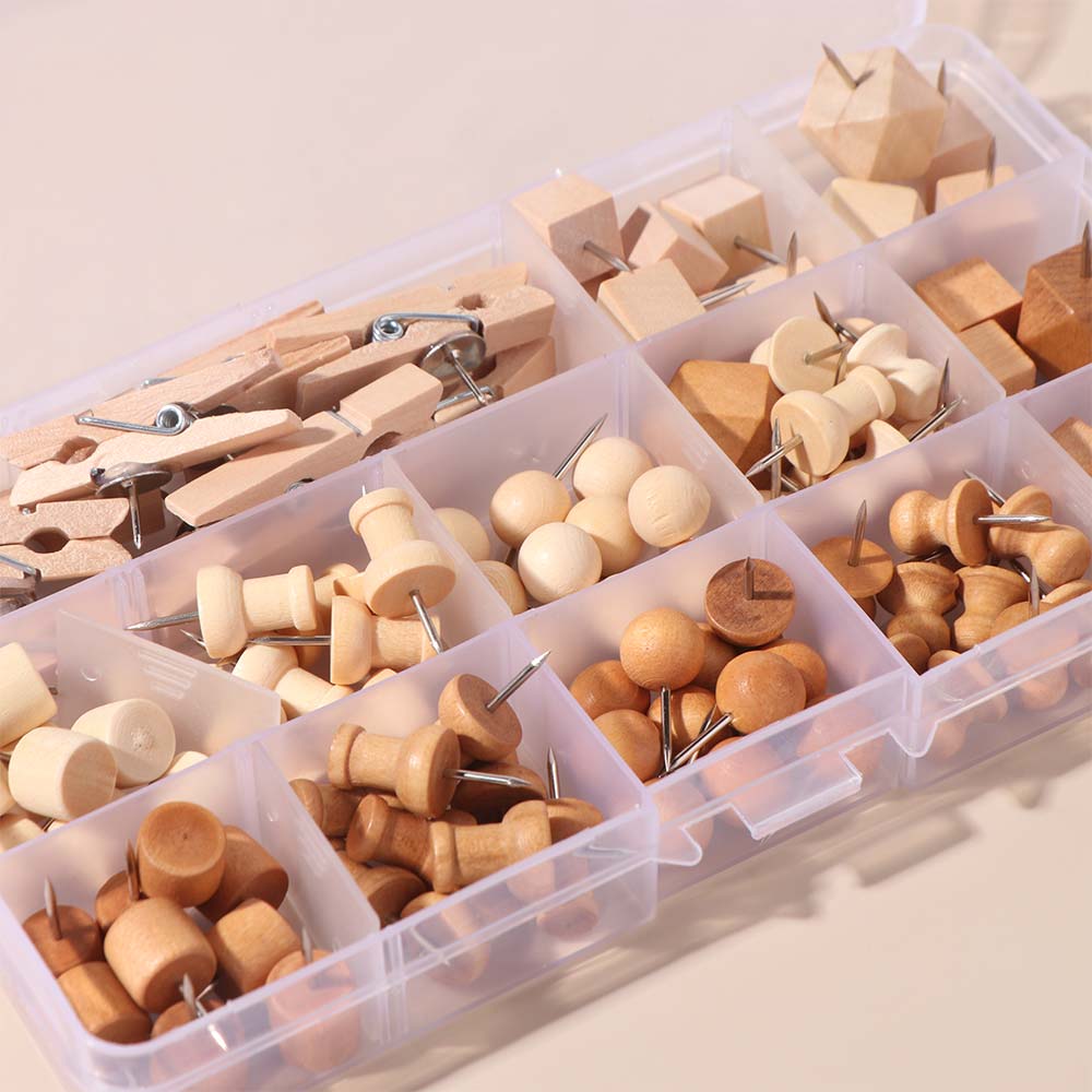 114Pcs Decorative Drawing Thumb Tacks Various Style Cork Board Thumbtack Wood Push Pins  Office