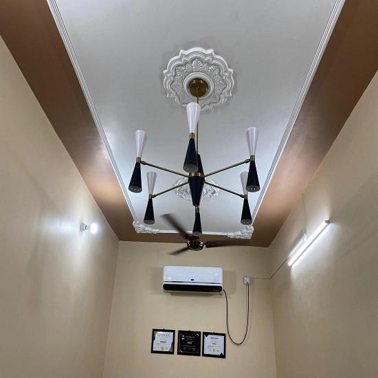 Mid-Century Modern Chandelier: Black White 6-Light Ceiling Fixture