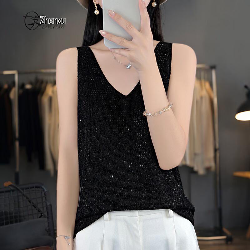 Zhenxu Women's Lyocell Linen V-Neck Sleeveless Top
