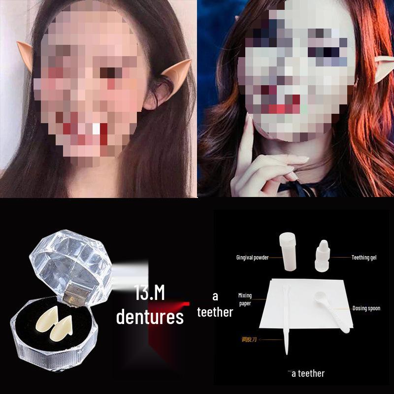 Halloween Makeup: Horror Scars, Fake Teeth, Little Tiger Teeth, and Blush Tattoo Stickers for Party Decoration