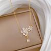 Zircon Five-Leaf Flower Light Luxury Temperament Gorgeous Full Diamond Necklace Female Versatile Collarbone Chain Titanium Steel Chain